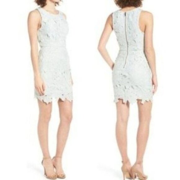 ASTR The Label Mini Dress Lace Overlay Sheath Pale Mint Sleeveless Round Neck L - Picture 1 of 12